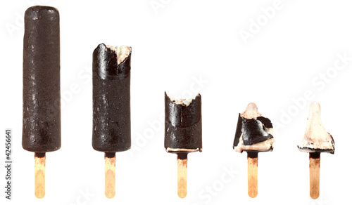 bitten ice cream with chocolate on a stick photo