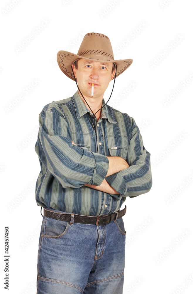 Man in a cowboy hat isolated on white background Man in a cowboy hat isolated on white background