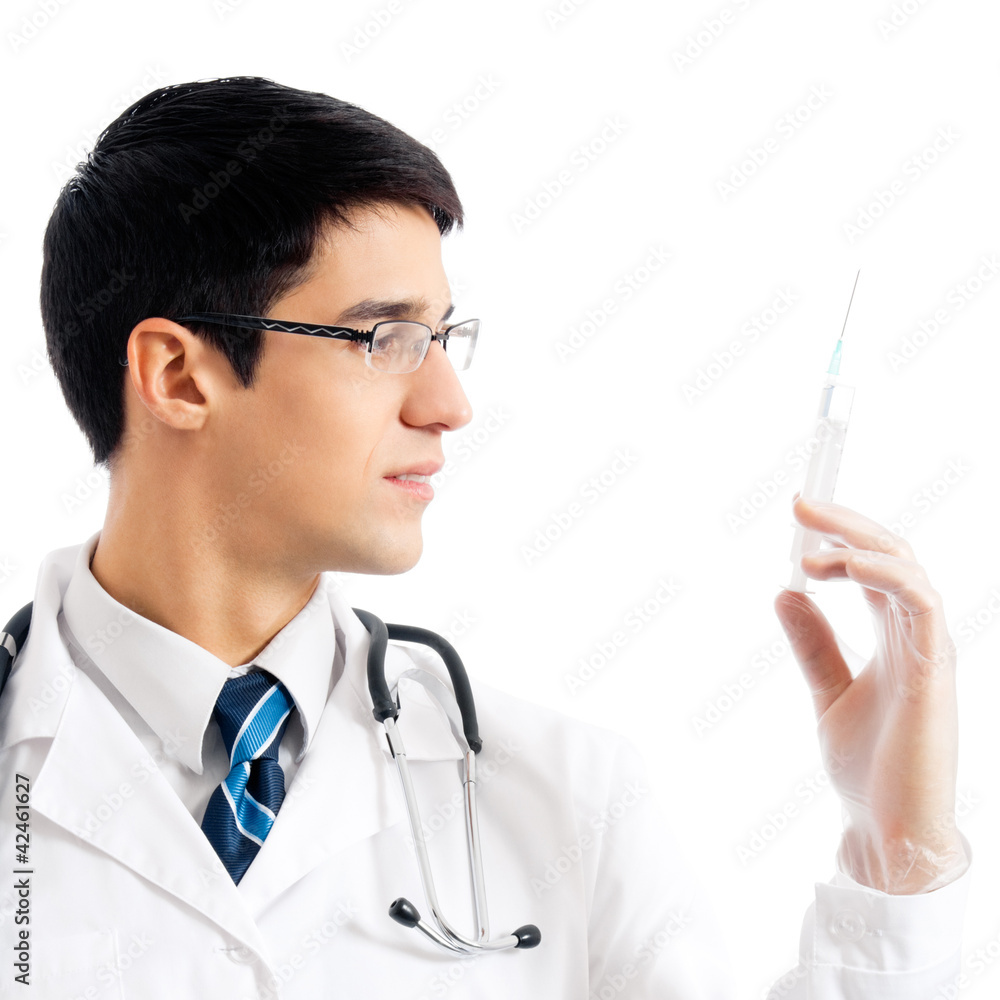 Doctor with syringe, isolated Doctor with syringe, isolated
