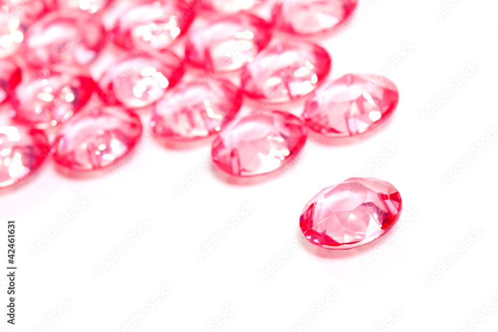 closeup of the pink crystal diamond on white background