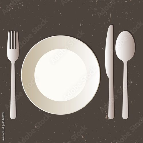 Place setting with plate, knife spoon and fork