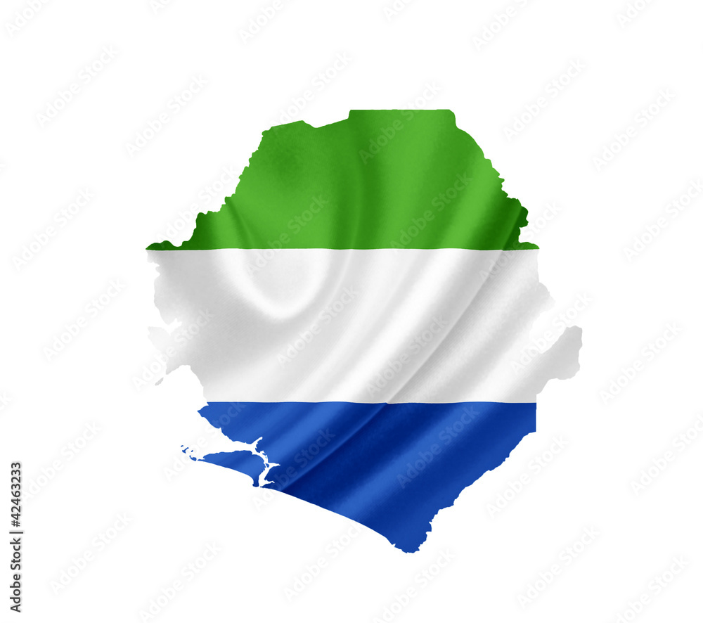 Obraz premium Map of Sierra Leone with waving flag isolated on white