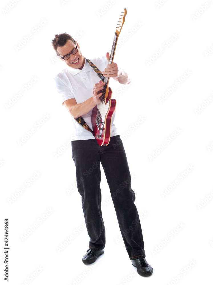 Full shot of a caucasian guitarist