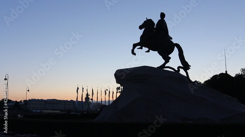 St. Petersburg, Bronze Horseman silhouette in White Nights