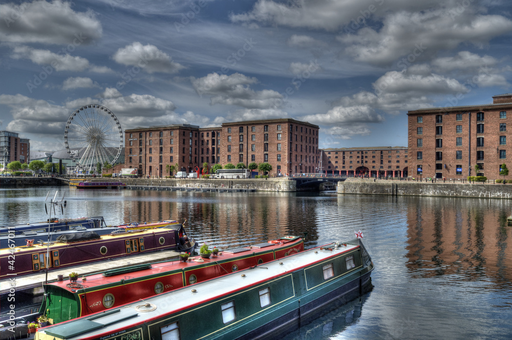 Fototapeta premium Canal Barges in Albert Dock, Liverpool.