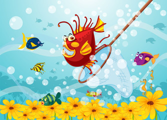 Handdoek met foto Onderwaterwereld Zeemonster vis in donker water  © GraphicsRF
