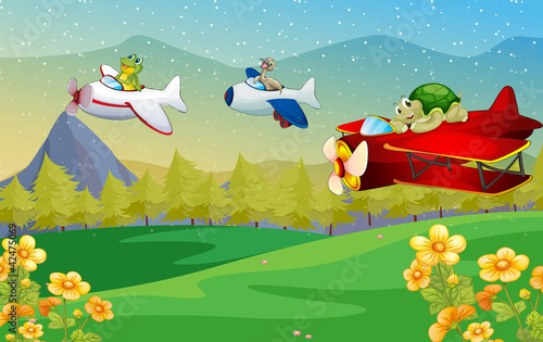 animals flying plane