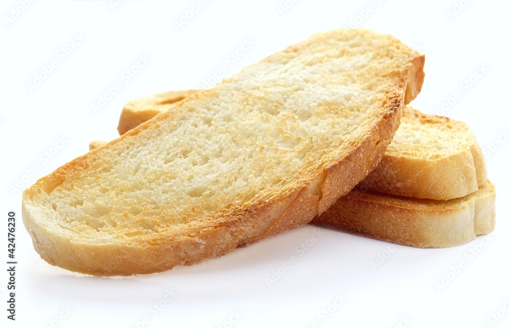Toast on a white background, close-up Toast on a white background, close-up