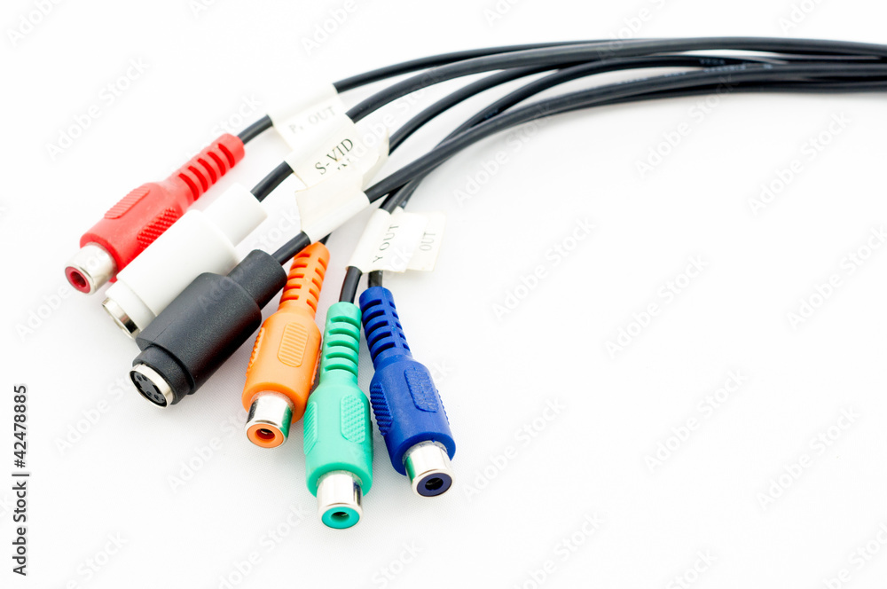 Audio and video cables connectors isolated on white background Audio and video cables connectors isolated on white background