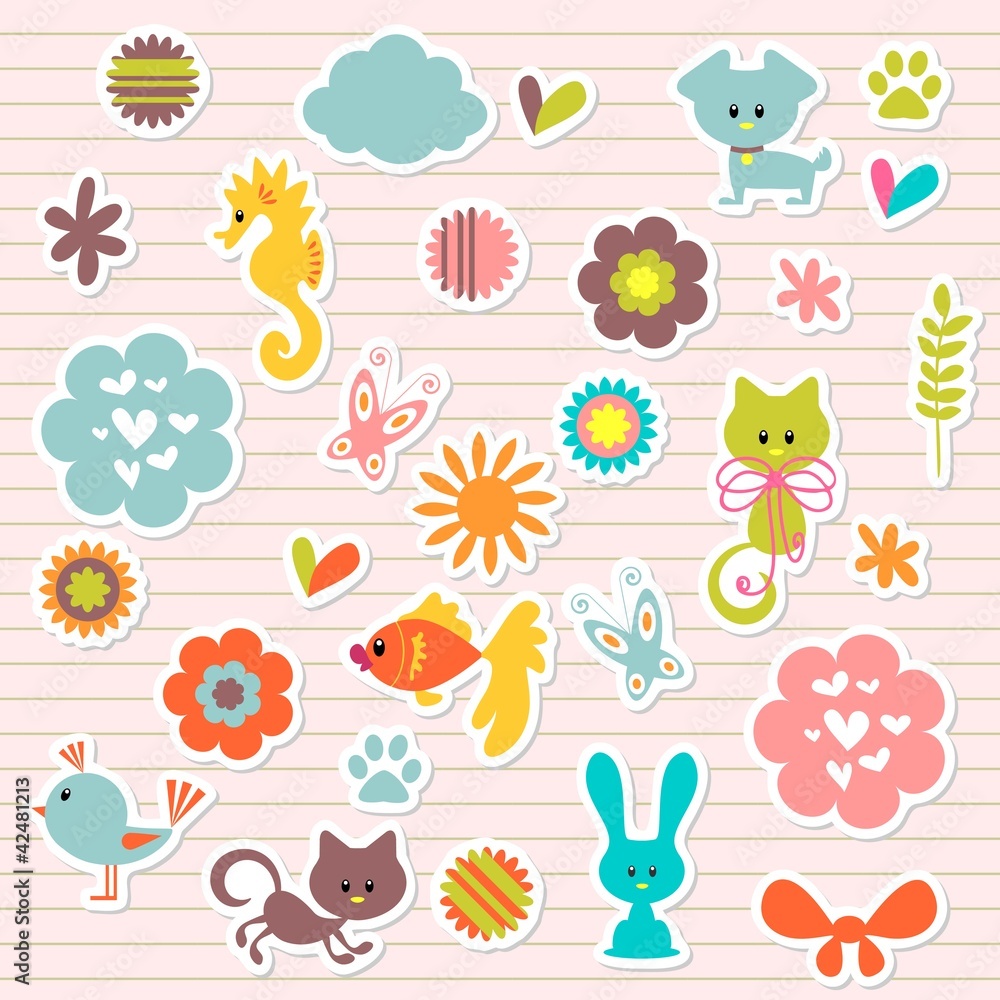 Naklejka premium Cute babyish stickers set