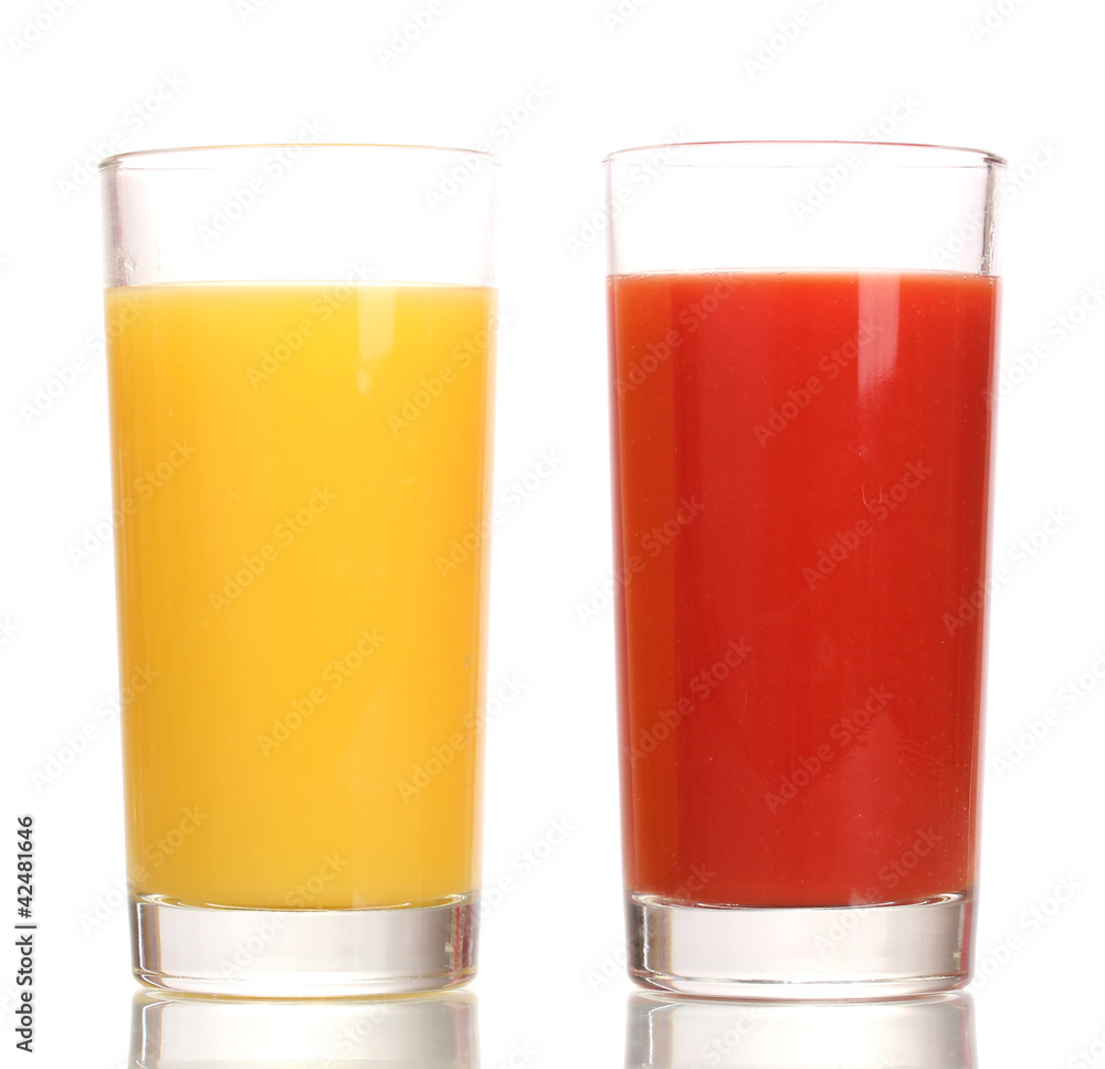 Tropical juices in glasses isolated on white Tropical juices in glasses isolated on white