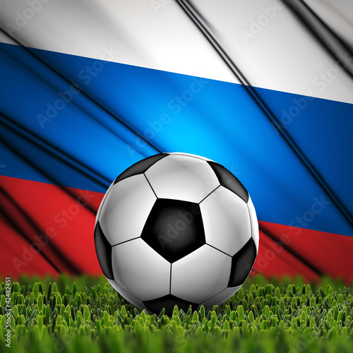 soccer ball on grass on National Flag. Country Russia