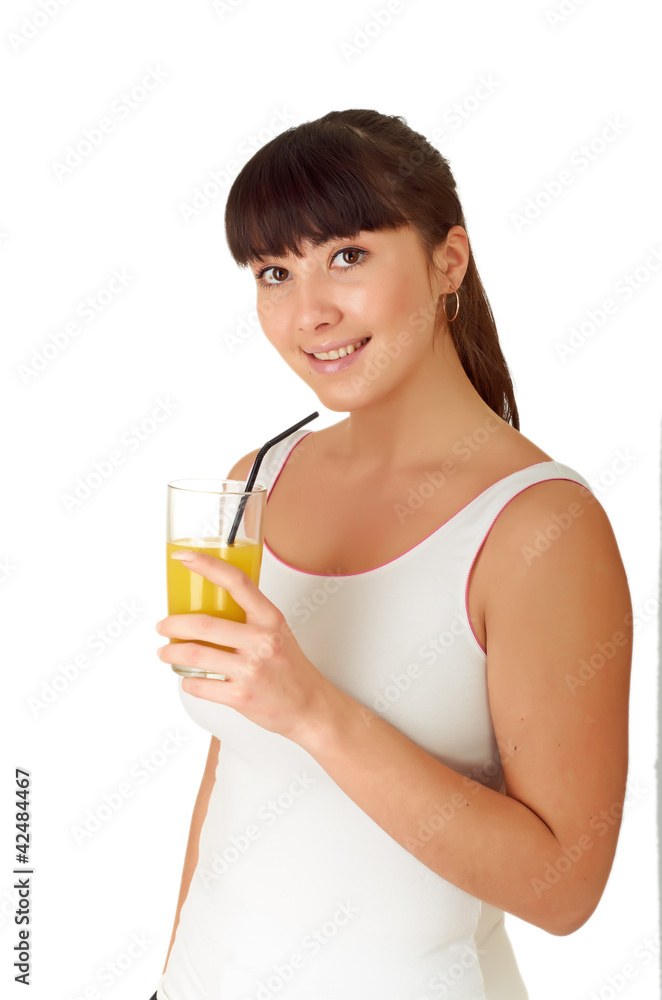 Woman with orange juice. Isolated over white. Woman with orange juice. Isolated over white.