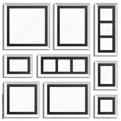 White frames with black paper inside. Vvector decor element.