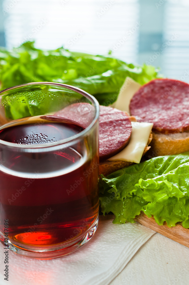 Tea and sandwiches on breakfast