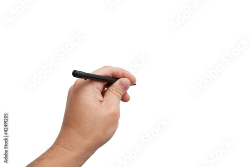 black pen in hand on white background