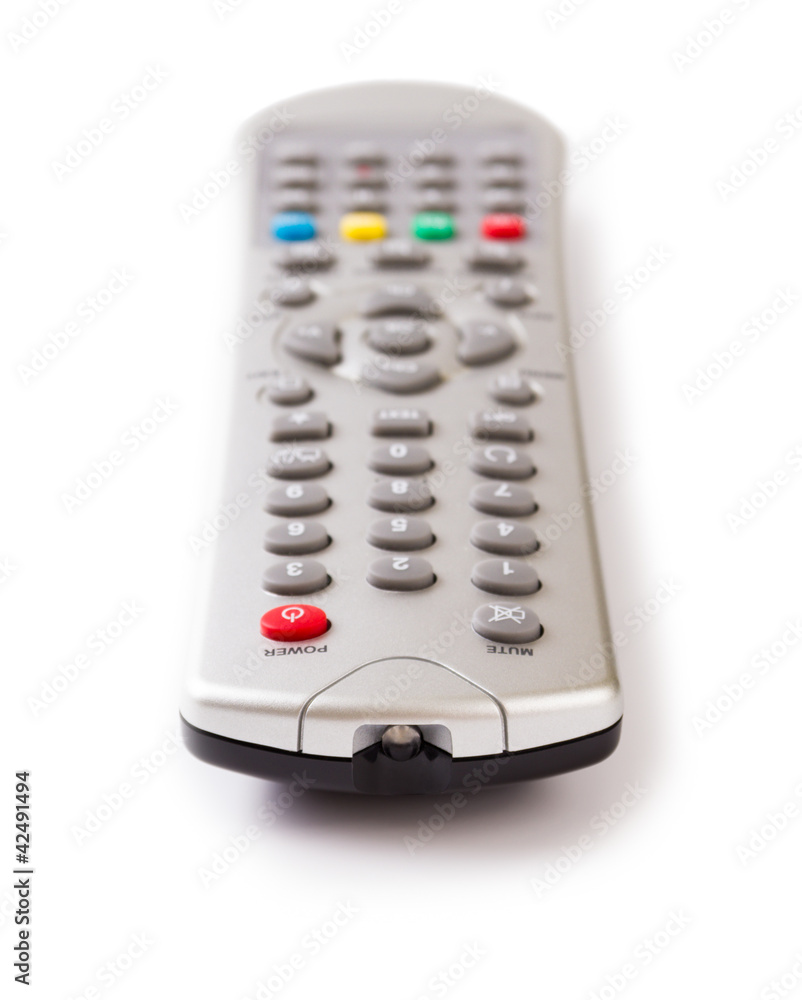Silver TV remote control isolated on white background Silver TV remote control isolated on white background