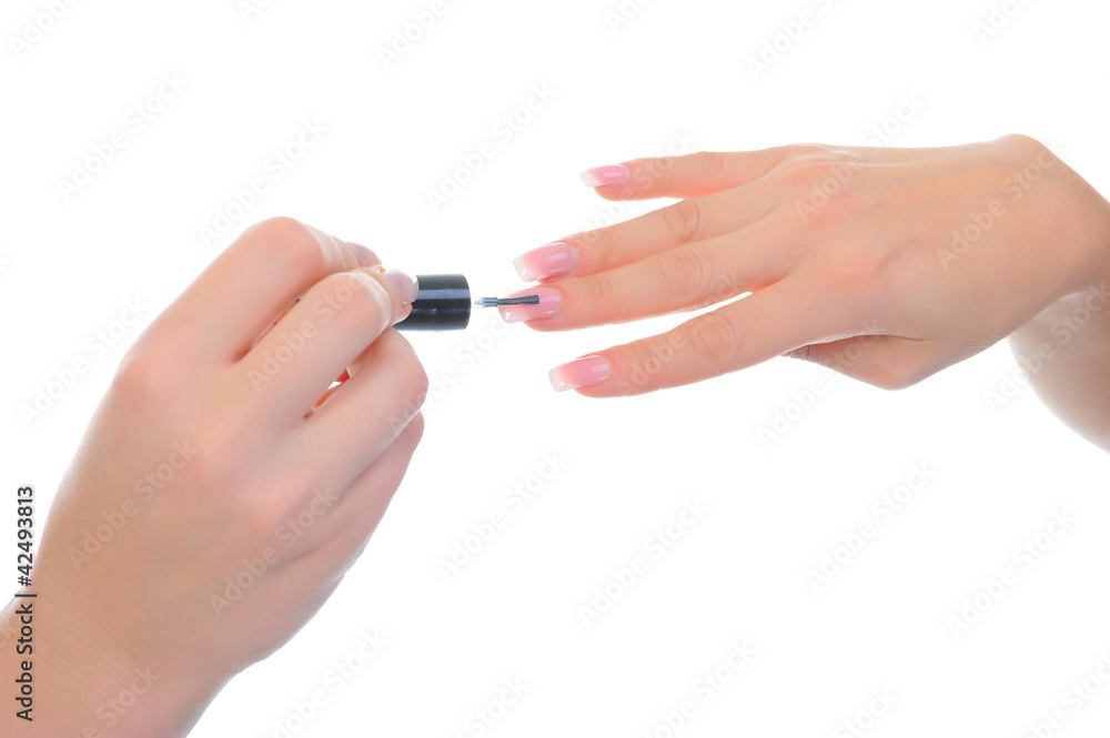 Woman manicures