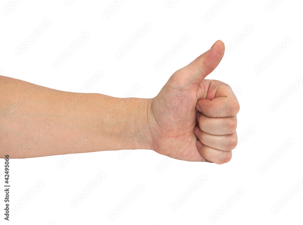 The man's hand is isolated on a white background The man's hand is isolated on a white background