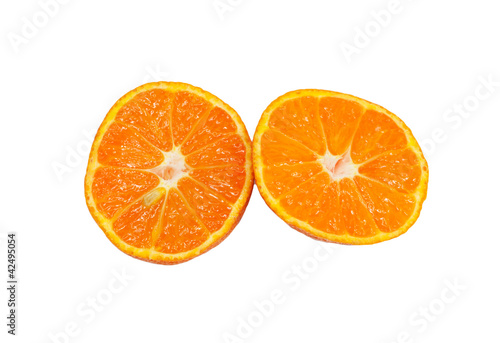 cut tangerine on white background