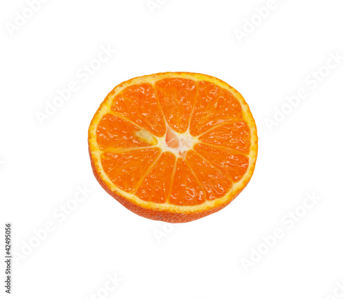 half of tangerine on white background