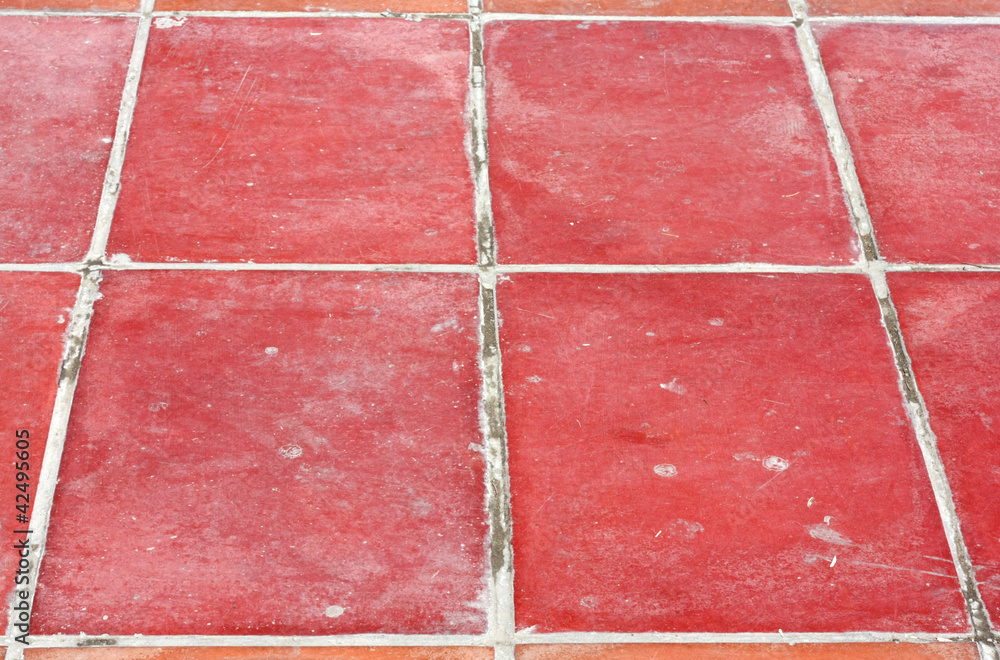 Perspective of Square red tiles floor