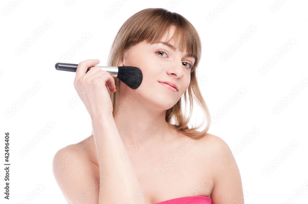 Beautiful woman with make up brush Beautiful woman with make up brush