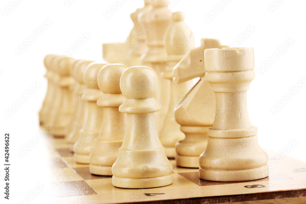 Chess board with chess pieces isolated on white Chess board with chess pieces isolated on white