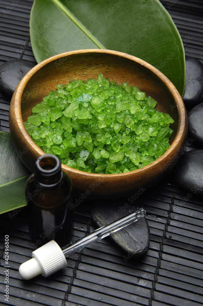 herbal salt with zen stone and leaf set for spa herbal salt with zen stone and leaf set for spa