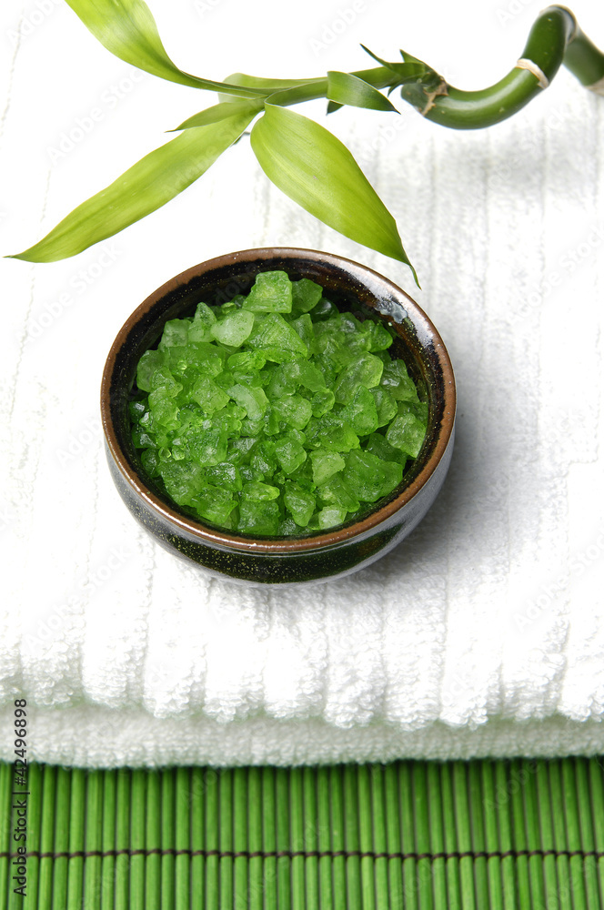grove and towel green bath salt in bowl on mat grove and towel green bath salt in bowl on mat