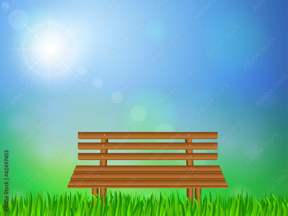 wooden bench on grass wooden bench on grass