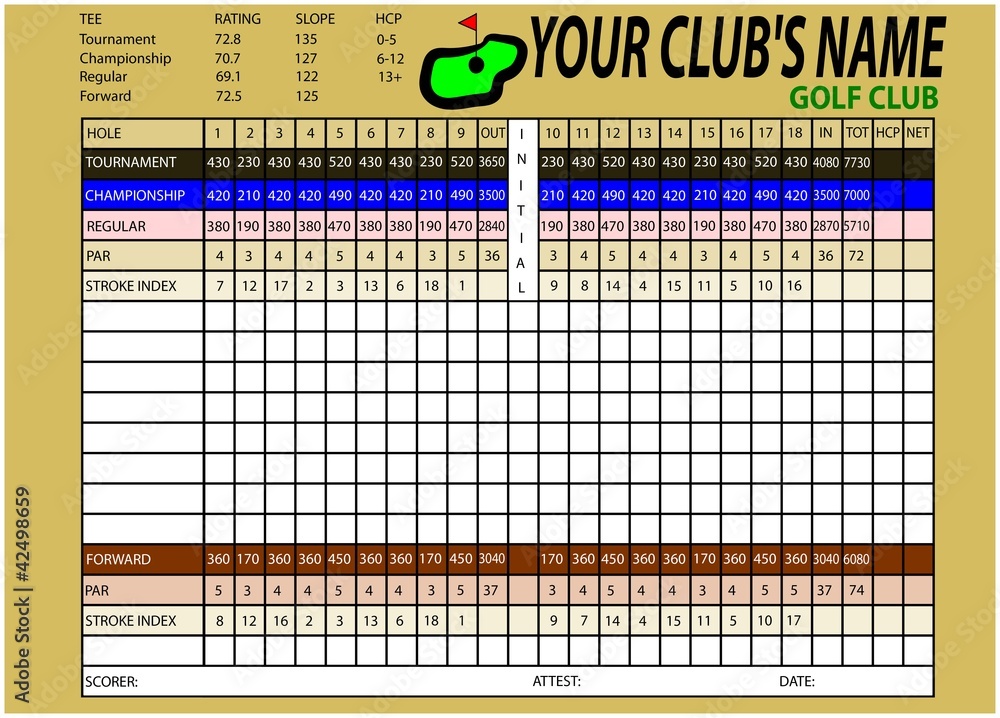 Editable golf scorecard Stock ベクター | Adobe Stock