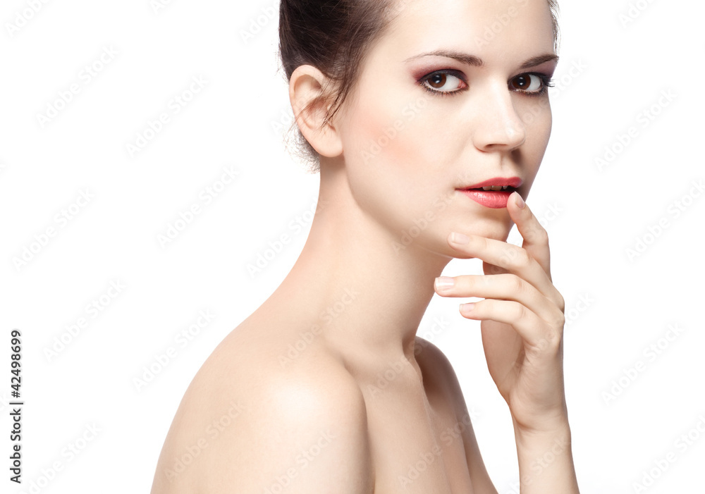 attractive young brunette with perfect skin and bright makeup attractive young brunette with perfect skin and bright makeup