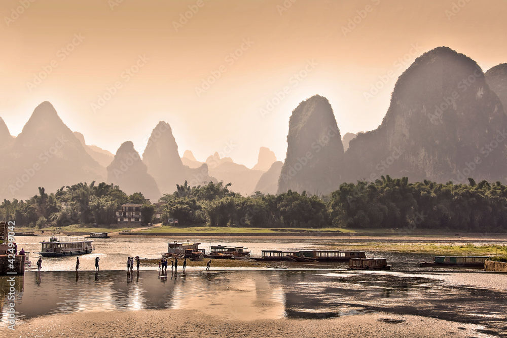 La rivière Li près de Yangshuo - Guangxi, China - obrazy, fototapety, plakaty 