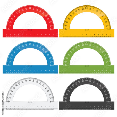 Set of colorful protractor rulers