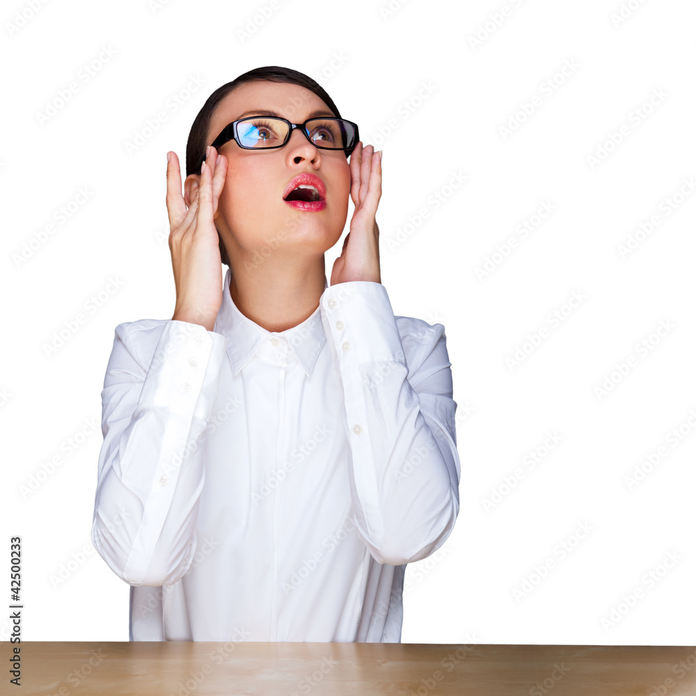 Happy business woman in the office resting and daydreaming. Lots Happy business woman in the office resting and daydreaming. Lots