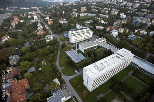 Highly detailed aerial city view with crossroads, roads, factori