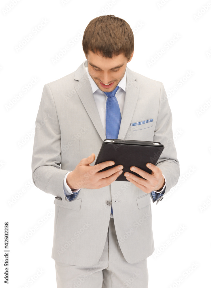 happy man with tablet pc computer
