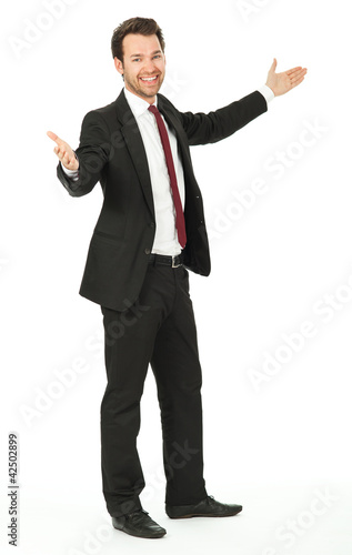 business mann zeigt
