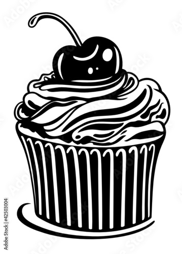 Muffin, Kuchen, Kirsche, vector, schwarz