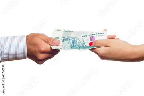 Russian money transfer from hand to hand.