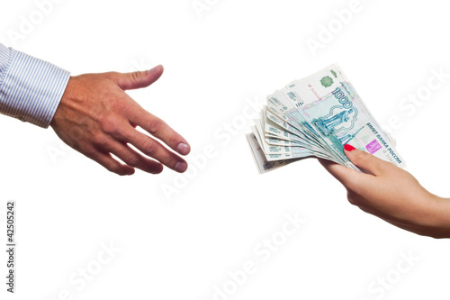 Russian money transfer from hand to hand.