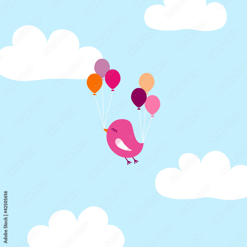 Pink Bird Broken Wing Balloons Sky & Clouds Blue