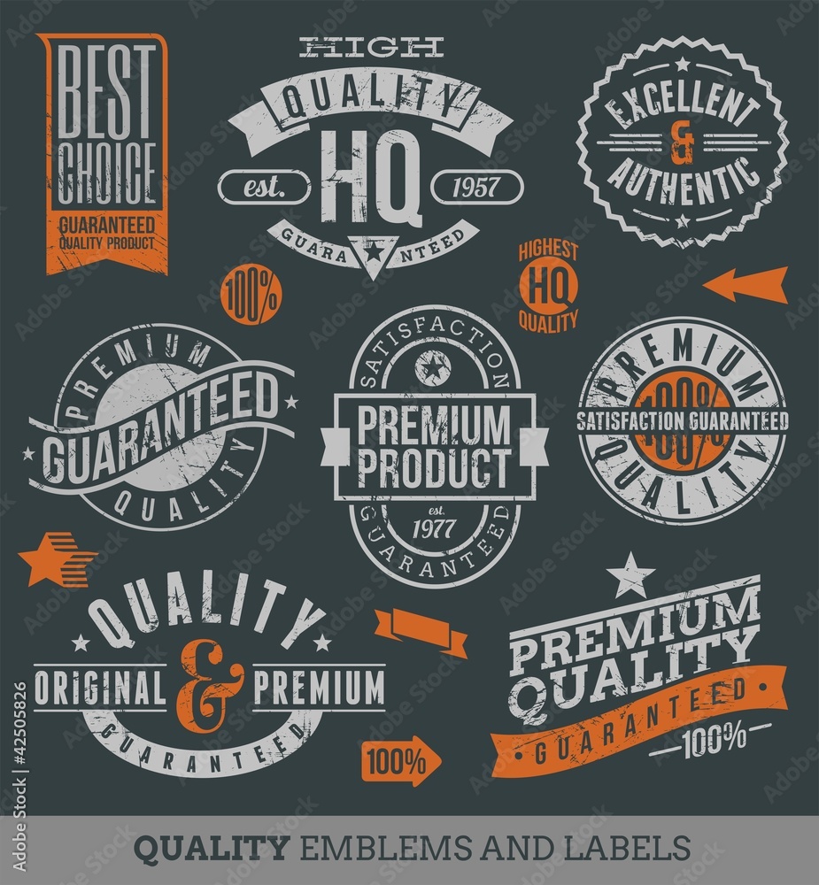 Fototapeta premium Quality and guaranteed - vector signs, emblems and labels