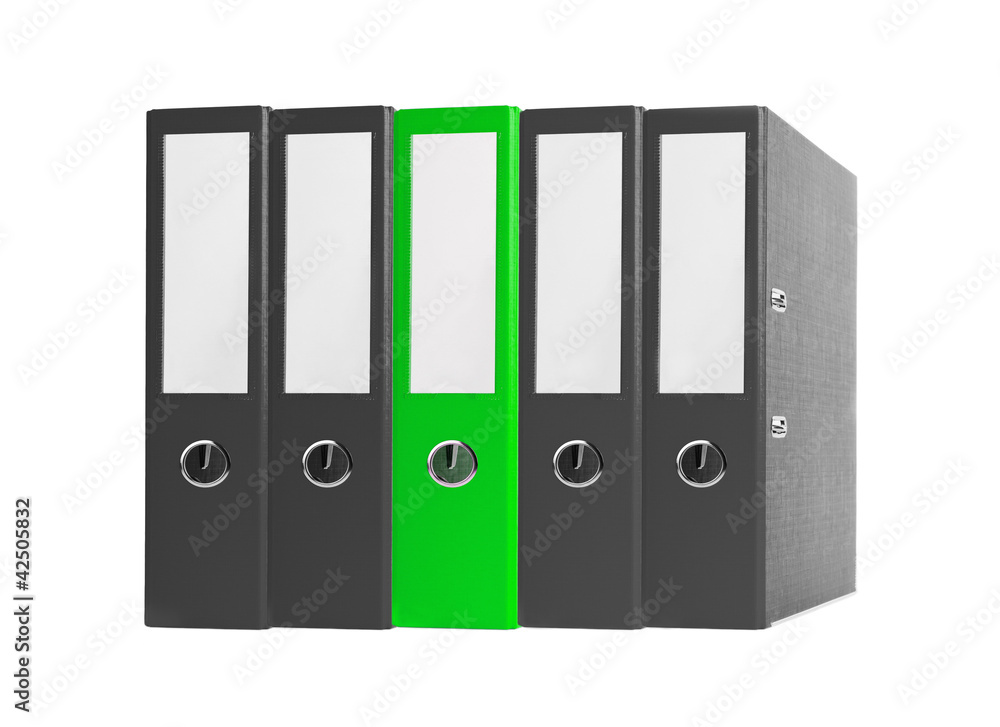 Office folders black and green isolated on the white background Office folders black and green isolated on the white background