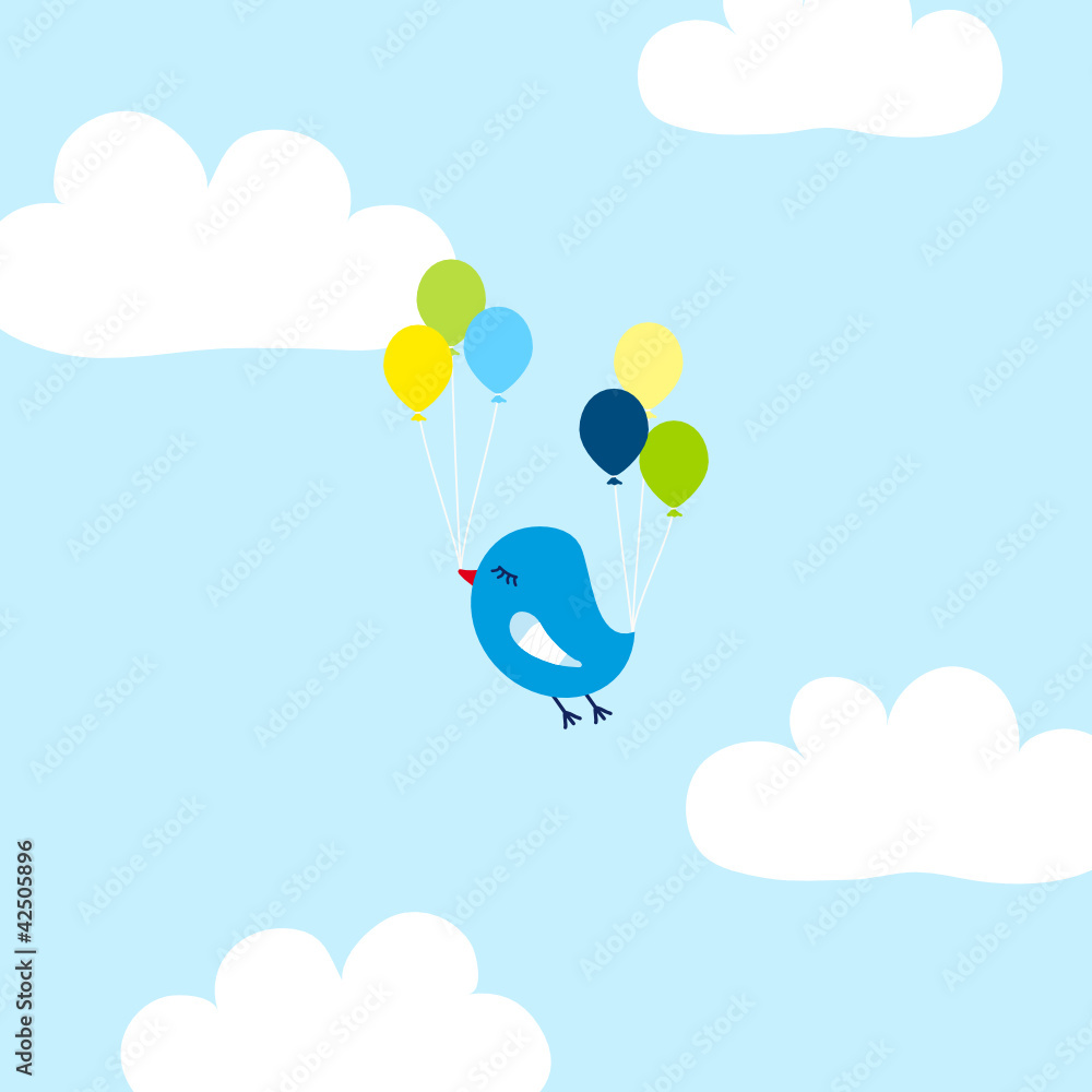Blue Bird Broken Wing Balloons Sky & Clouds Blue