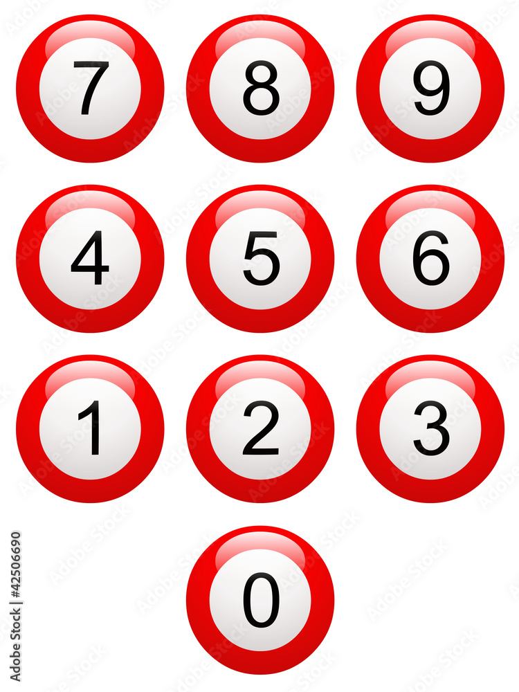 Boutons rouges numérotés de 0 à 9 Boutons rouges numérotés de 0 à 9