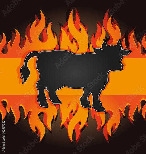 blackboard grill menu card cow bull fire board