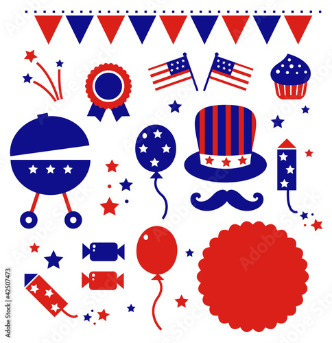 Independence day icons isolated on white