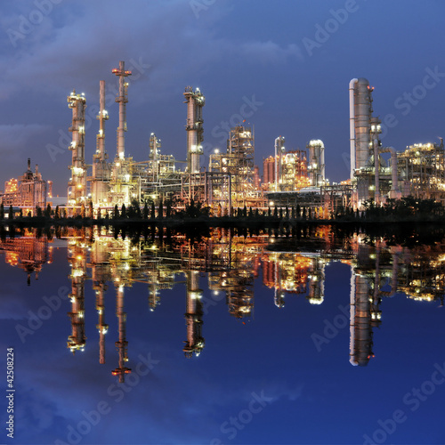 Reflection of petrochemical plant at night